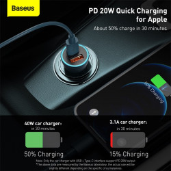 Адаптер автомобільний BASEUS Golden Contactor Pro Dual Quick Charger Car Charger |1USB/1Type-C, 5A/40W, QC/PD| (CCJD-0G)