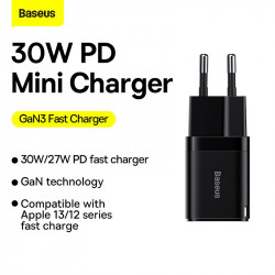 Адаптер мережевий Baseus GAN3 Fast Charger 1C |Type-C, 30W/3A, PD/QC| (CCGN010101)
