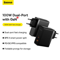 Адаптер мережевий Baseus Type-C to Typc-C cable Gan5 Pro Fast Charger |1USB/1Type-C, PD/QC, 100W/3A| (CCGP090202)
