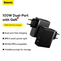 Адаптер мережевий Baseus Type-C to Typc-C cable Gan5 Pro Fast Charger |1USB/1Type-C, PD/QC, 100W/3A| (CCGP090202)