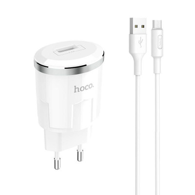 Адаптер мережевий Hoco Thunder Micro cable C37A |1USB, 2.4A|