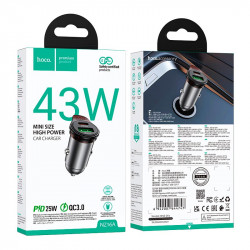 Адаптер автомобільний Hoco Rigorous dual port Car charger NZ16A |1USB/1Type-C, 43W/3A, PD25W/QC|