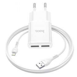 Адаптер мережевий Hoco Lightning Cable Star round dual Port charger set C88A |2USB, 2.4A|