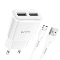 Адаптер мережевий Hoco Type-C Cable Star round dual Port charger set C88A |2USB, 2.4A|