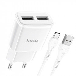 Адаптер мережевий Hoco Type-C Cable Star round dual Port charger set C88A |2USB, 2.4A|