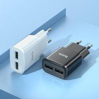 Адаптер мережевий Hoco Type-C Cable Star round dual Port charger set C88A |2USB, 2.4A|