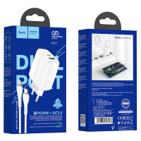 Адаптер мережевий HOCO Type-C to Lightning Cable Powerful dual Port charger set N11 |1USB/1Type-C, PD/QC, 20W/3A|