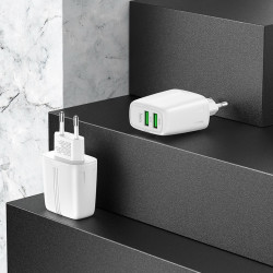Адаптер мережевий HOCO Yizhan Dual Port N12 |2USB, 3A,QC3.0, 18W|