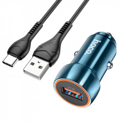 Адаптер автомобільний Hoco Type-C Cable Blue shield single port Car charger Z46 |1USB, 18W/3A, QC|