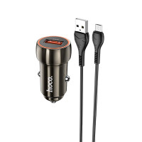 Адаптер автомобільний Hoco Micro USB Cable Blue shield single port Car charger Z46 |1USB, 18W/3A, QC|
