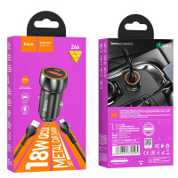 Адаптер автомобільний Hoco Micro USB Cable Blue shield single port Car charger Z46 |1USB, 18W/3A, QC|