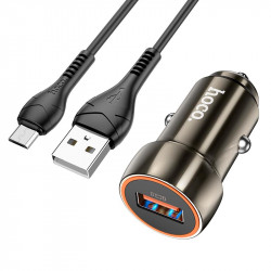 Адаптер автомобільний Hoco Micro USB Cable Blue shield single port Car charger Z46 |1USB, 18W/3A, QC|