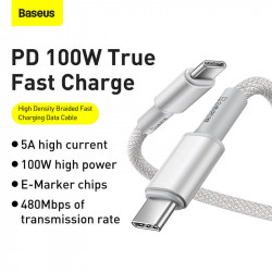 Кабель BASEUS Type-C to Type-C High Density Braided Fast Charging Data Cable |1M, 5A, 100W| (CATGD-02)