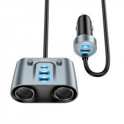 Адаптер автомобільний HOCO Establisher 2-in-1 cigarette lighter Car charger Z51 |3USB/2Type-C, PD/QC, 147W|