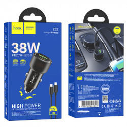 Адаптер автомобільний Hoco Type-C to Lightnig Cable Spacious Car charger set Z52 |1USB/1Type-C, 38W/3A, PD/QC|
