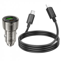 Адаптер автомобільний Hoco Type-C to Lightnig Cable Spacious Car charger set Z52 |1USB/1Type-C, 38W/3A, PD/QC|