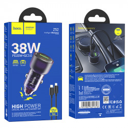 Адаптер автомобільний Hoco Type-C to Lightnig Cable Spacious Car charger set Z52 |1USB/1Type-C, 38W/3A, PD/QC|