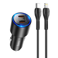 Адаптер автомобільний Hoco Type-C to Lightning Cable Clear way dual port Car charger set NZ3 |2Type-C, QC/PD, 3A/40W|