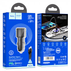 Адаптер автомобільний Hoco Type-C to Lightning Cable Clear way dual port Car charger set NZ3 |2Type-C, QC/PD, 3A/40W|