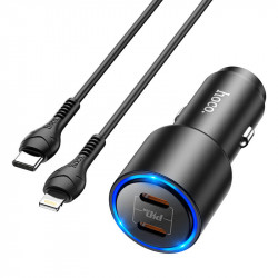 Адаптер автомобільний Hoco Type-C to Lightning Cable Clear way dual port Car charger set NZ3 |2Type-C, QC/PD, 3A/40W|