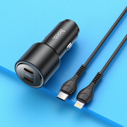Адаптер автомобільний Hoco Type-C to Lightning Cable Clear way dual port Car charger set NZ3 |2Type-C, QC/PD, 3A/40W|