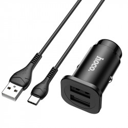 Адаптер автомобільний Hoco Type-C Cable Wise road dual port Car charger set NZ4 |2USB, 4.8A|