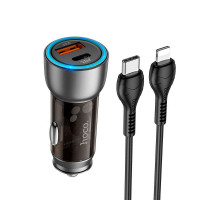 Адаптер автомобільний Hoco Type-C Lightning cable Sprinter dual port Car charger NZ8 |1USB/1Type-C, QC/PD, 43W/3A|
