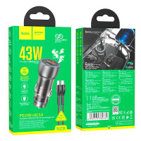 Адаптер автомобільний Hoco Type-C Lightning cable Sprinter dual port Car charger NZ8 |1USB/1Type-C, QC/PD, 43W/3A|
