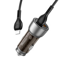 Адаптер автомобільний Hoco Type-C Lightning cable Sprinter dual port Car charger NZ8 |1USB/1Type-C, QC/PD, 43W/3A|