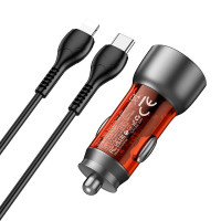 Адаптер автомобільний Hoco Type-C Lightning cable Sprinter dual port Car charger NZ8 |1USB/1Type-C, QC/PD, 43W/3A|