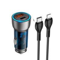 Адаптер автомобільний Hoco Type-C Lightning cable Sprinter dual port Car charger NZ8 |1USB/1Type-C, QC/PD, 43W/3A|