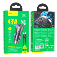 Адаптер автомобільний Hoco Type-C Lightning cable Sprinter dual port Car charger NZ8 |1USB/1Type-C, QC/PD, 43W/3A|