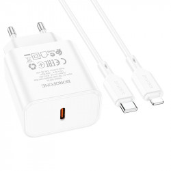Адаптер мережевий BOROFONE Type-C to Lightning Cable Power single port charger set BA71A |1Type-C, 20W/3A, PD/QC|
