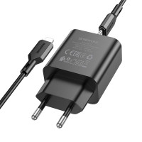Адаптер мережевий BOROFONE Type-C to Lightning Cable Power single port charger set BA71A |1Type-C, 20W/3A, PD/QC|