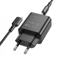 Адаптер мережевий BOROFONE Type-C to Lightning Cable Power single port charger set BA71A |1Type-C, 20W/3A, PD/QC|