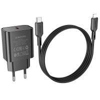 Адаптер мережевий BOROFONE Type-C to Lightning Cable Power single port charger set BA71A |1Type-C, 20W/3A, PD/QC|