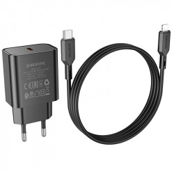 Адаптер мережевий BOROFONE Type-C to Lightning Cable Power single port charger set BA71A |1Type-C, 20W/3A, PD/QC|