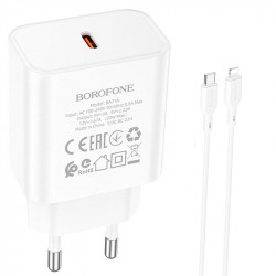 Адаптер мережевий BOROFONE Type-C to Lightning Cable Power single port charger set BA71A |1Type-C, 20W/3A, PD/QC|