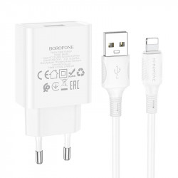 Адаптер мережевий BOROFONE Lightning Cable Aspirer single port charger set BA74A |1USB, 2.1A|
