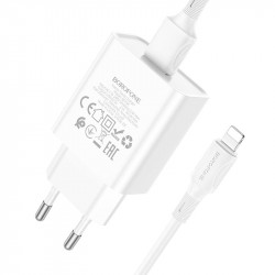 Адаптер мережевий BOROFONE Lightning Cable Aspirer single port charger set BA74A |1USB, 2.1A|