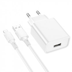 Адаптер мережевий BOROFONE Lightning Cable Aspirer single port charger set BA74A |1USB, 2.1A|