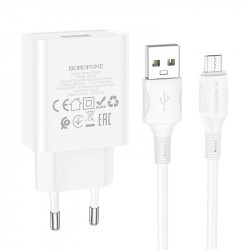Адаптер мережевий BOROFONE Micro USB Cable Aspirer single port charger set BA74A |1USB, 2.1A|