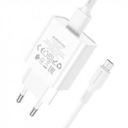 Адаптер мережевий BOROFONE Micro USB Cable Aspirer single port charger set BA74A |1USB, 2.1A|