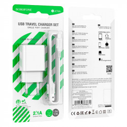 Адаптер мережевий BOROFONE Type-C Cable Aspirer single port charger set BA74A |1USB, 2.1A|