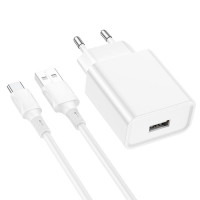 Адаптер мережевий BOROFONE Type-C Cable Aspirer single port charger set BA74A |1USB, 2.1A|
