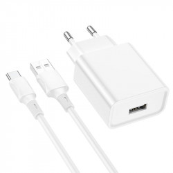 Адаптер мережевий BOROFONE Type-C Cable Aspirer single port charger set BA74A |1USB, 2.1A|