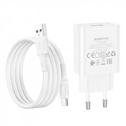 Адаптер мережевий BOROFONE Type-C Cable Aspirer single port charger set BA74A |1USB, 2.1A|