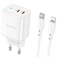 Адаптер мережевий BOROFONE Type-C to Lightning Cable Reacher dual Port charger set BN9 |2Type-C, 35W/3A, PD/QC|