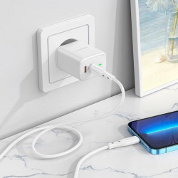 Адаптер мережевий BOROFONE Type-C to Lightning Cable Reacher dual Port charger set BN9 |2Type-C, 35W/3A, PD/QC|