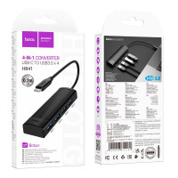 Перехідник Hoco Easy safety 4-in-1 Adapter HB41 |Type-C to USB3.0x4||L=0.2M|